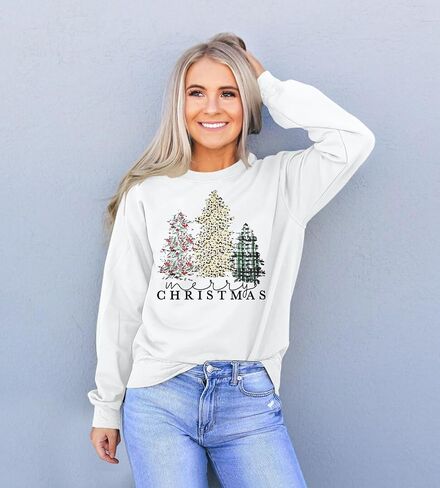 YI XIANG RAN Merry Christmas Sweatshirt Women Christmas Plaid Leopard Tree Shirt Long Sleeve Holiday Shirts Tops in Saudi Arabia