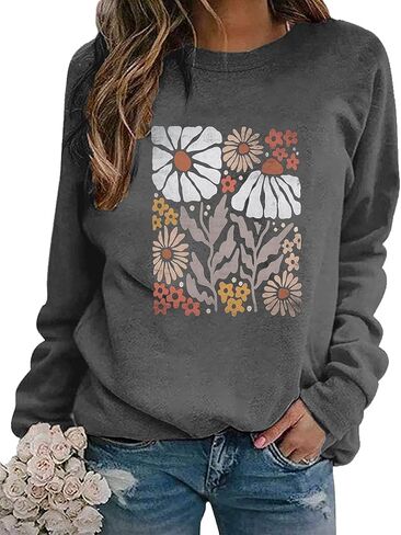 Flower Sweatshirt Women Wildflower Shirts Vintage Minimalistic Flower Print Sweatshirt Fall Autumn Pullover Tops in Saudi Arabia
