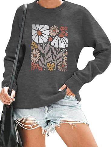 Flower Sweatshirt Women Wildflower Shirts Vintage Minimalistic Flower Print Sweatshirt Fall Autumn Pullover Tops in Saudi Arabia