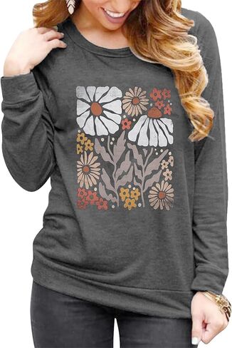 Flower Sweatshirt Women Wildflower Shirts Vintage Minimalistic Flower Print Sweatshirt Fall Autumn Pullover Tops in Saudi Arabia