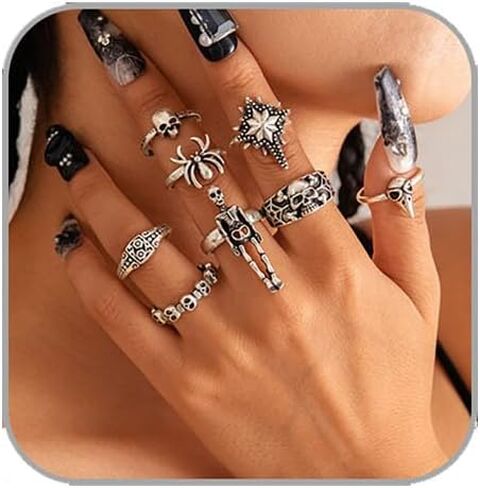 Vintage Gothic Knuckle Rings for Women Punk Stackable Diablo Ring Set Spider Snake Skull Bat Broken Claw Vintage Silver Ring Halloween Jewelry in Kuwait