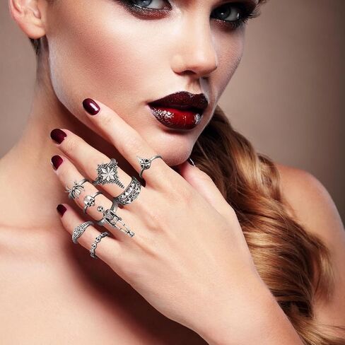 Vintage Gothic Knuckle Rings for Women Punk Stackable Diablo Ring Set Spider Snake Skull Bat Broken Claw Vintage Silver Ring Halloween Jewelry in Kuwait