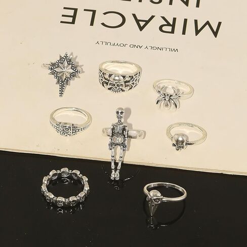 Vintage Gothic Knuckle Rings for Women Punk Stackable Diablo Ring Set Spider Snake Skull Bat Broken Claw Vintage Silver Ring Halloween Jewelry in Kuwait