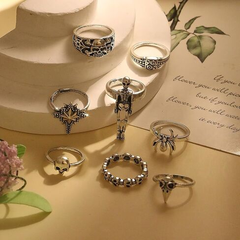 Vintage Gothic Knuckle Rings for Women Punk Stackable Diablo Ring Set Spider Snake Skull Bat Broken Claw Vintage Silver Ring Halloween Jewelry in Kuwait