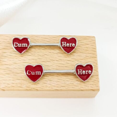 14G Red Heart Nipple Rings for Women Surgical Steel Love Heart Piercing Barbell Bite Me Cum Here Letter Nipple Studs Naughty Words Body Piercing Jewelry in Saudi Arabia