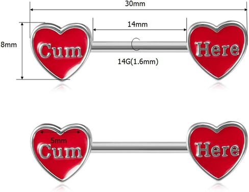 14G Red Heart Nipple Rings for Women Surgical Steel Love Heart Piercing Barbell Bite Me Cum Here Letter Nipple Studs Naughty Words Body Piercing Jewelry in Saudi Arabia