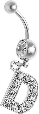 Initial Belly Button Rings 14G Surgical Stainless Steel 26 Letter Dangle Navel Barbell Stud Cubic Zirconia Body Piercing in Saudi Arabia