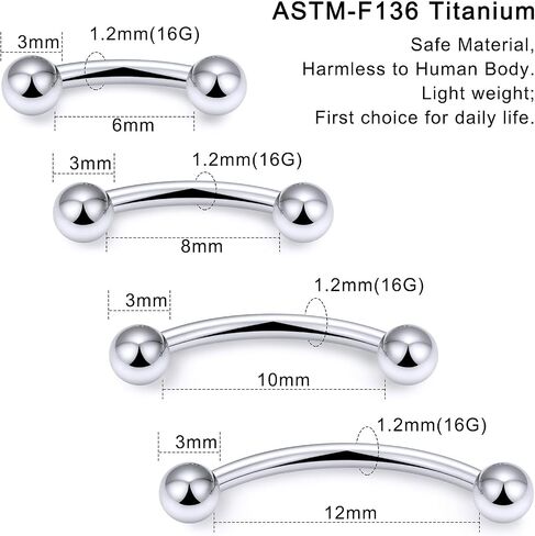 20G 18G 16G 14G F136 التيتانيوم ثقب الحاجب المجوهرات منحني الحديد الحاجب الدائري العمودي Labret الشفاه مجوهرات Daith Rook القرط السرة الصغيرة البطن زر حلقة ثقب المجوهرات للنساء الرجال in Saudi Arabia