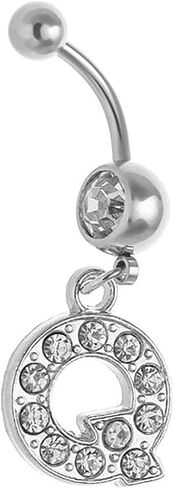 Initial Belly Button Rings 14G Surgical Stainless Steel 26 Letter Dangle Navel Barbell Stud Cubic Zirconia Body Piercing in Saudi Arabia