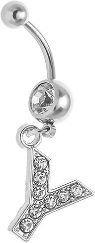 Initial Belly Button Rings 14G Surgical Stainless Steel 26 Letter Dangle Navel Barbell Stud Cubic Zirconia Body Piercing in Saudi Arabia