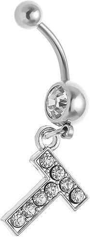 Initial Belly Button Rings 14G Surgical Stainless Steel 26 Letter Dangle Navel Barbell Stud Cubic Zirconia Body Piercing in Saudi Arabia