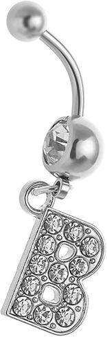 Initial Belly Button Rings 14G Surgical Stainless Steel 26 Letter Dangle Navel Barbell Stud Cubic Zirconia Body Piercing in Saudi Arabia