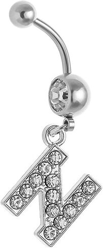 Initial Belly Button Rings 14G Surgical Stainless Steel 26 Letter Dangle Navel Barbell Stud Cubic Zirconia Body Piercing in Saudi Arabia