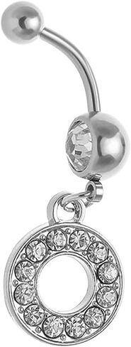Initial Belly Button Rings 14G Surgical Stainless Steel 26 Letter Dangle Navel Barbell Stud Cubic Zirconia Body Piercing in Saudi Arabia
