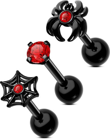 OUFER 3PCS Halloween Helix Piercing Jewelry, 16G Cartilage Earring Barbells, Spider Tragus Piercing Jewelry, 316L Surgical Steel Helix Conch Tragus Cartilage Earrings for Women in Saudi Arabia