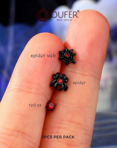 OUFER 3PCS Halloween Helix Piercing Jewelry, 16G Cartilage Earring Barbells, Spider Tragus Piercing Jewelry, 316L Surgical Steel Helix Conch Tragus Cartilage Earrings for Women in Saudi Arabia