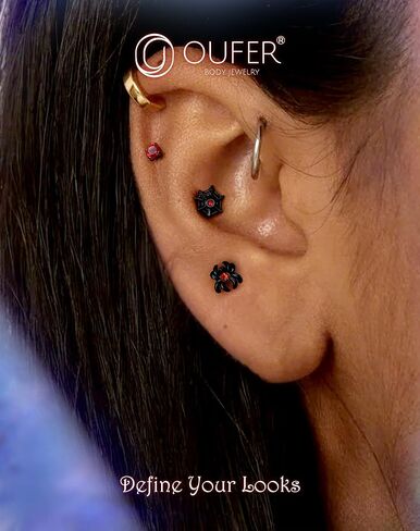 OUFER 3PCS Halloween Helix Piercing Jewelry, 16G Cartilage Earring Barbells, Spider Tragus Piercing Jewelry, 316L Surgical Steel Helix Conch Tragus Cartilage Earrings for Women in Saudi Arabia