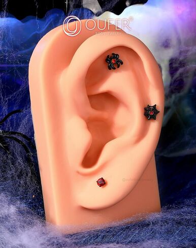 OUFER 3PCS Halloween Helix Piercing Jewelry, 16G Cartilage Earring Barbells, Spider Tragus Piercing Jewelry, 316L Surgical Steel Helix Conch Tragus Cartilage Earrings for Women in Saudi Arabia