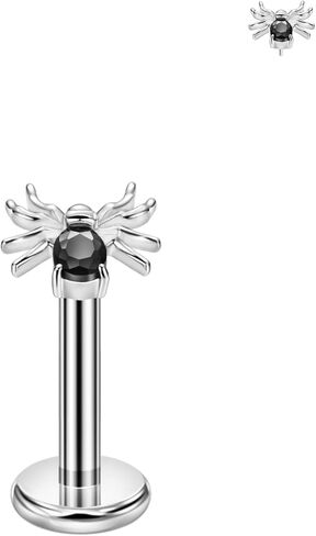 FANSING Black CZ Spider Threadless Push Pin Labret Studs Surgical Steel Halloween Piercing Jewelry in Saudi Arabia