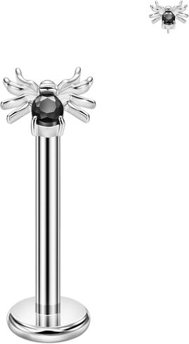 FANSING Black CZ Spider Threadless Push Pin Labret Studs Surgical Steel Halloween Piercing Jewelry in Saudi Arabia