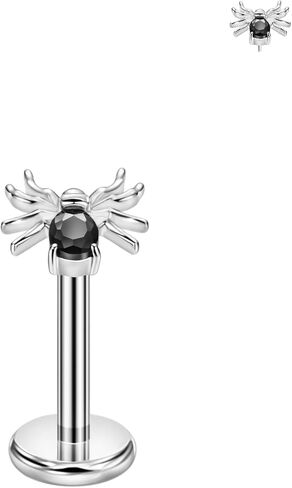 FANSING Black CZ Spider Threadless Push Pin Labret Studs Surgical Steel Halloween Piercing Jewelry in Saudi Arabia