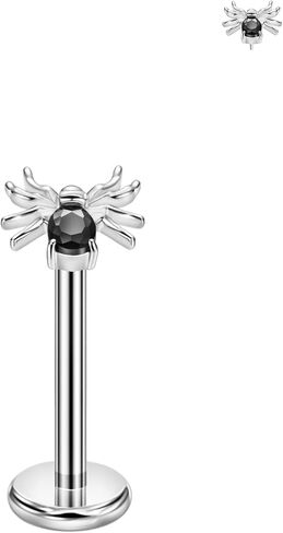 FANSING Black CZ Spider Threadless Push Pin Labret Studs Surgical Steel Halloween Piercing Jewelry in Saudi Arabia