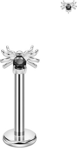 FANSING الأسود تشيكوسلوفاكيا العنكبوت Threadless دفع دبوس Labret ترصيع الجراحية الصلب هالوين ثقب المجوهرات in Saudi Arabia