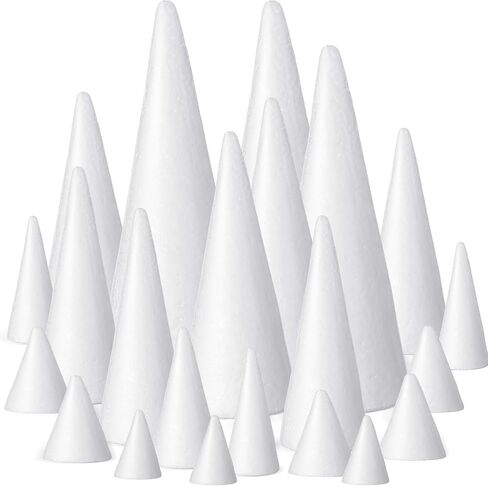 Reallnaive 36 Pcs Craft Foam Cones Polystyrene White Cone Shaped Foam 8 Assorted Size Foam Tree Cones for Art Craft Christmas Tree Wedding Birthday DIY Home Craft Holiday Decoration (2.09-6.89 Inch) in Saudi Arabia
