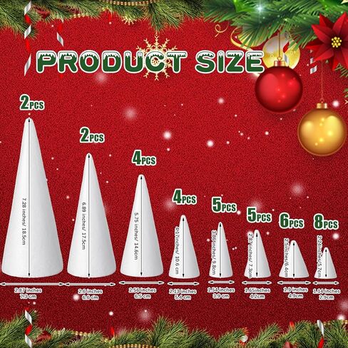 Reallnaive 36 Pcs Craft Foam Cones Polystyrene White Cone Shaped Foam 8 Assorted Size Foam Tree Cones for Art Craft Christmas Tree Wedding Birthday DIY Home Craft Holiday Decoration (2.09-6.89 Inch) in Saudi Arabia