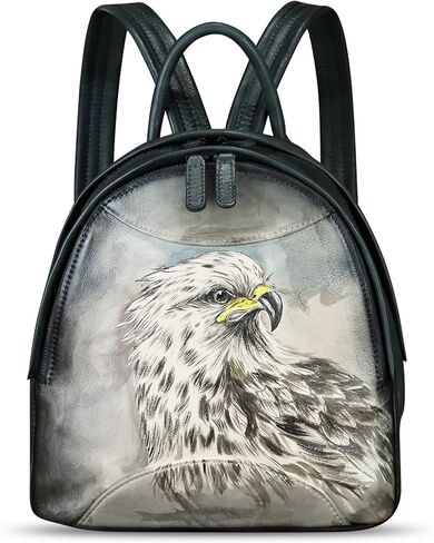 حقيبة ظهر من الجلد الطبيعي للنساء محفظة مرسومة يدويًا من الجلد القديم حقيبة ظهر جامعية مصنوعة يدويًا حقيبة ظهر كاجوال (Pattern5) in Kuwait