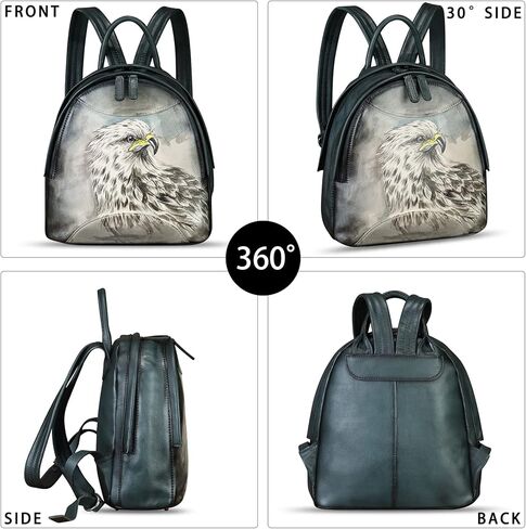 حقيبة ظهر من الجلد الطبيعي للنساء محفظة مرسومة يدويًا من الجلد القديم حقيبة ظهر جامعية مصنوعة يدويًا حقيبة ظهر كاجوال (Pattern5) in Kuwait