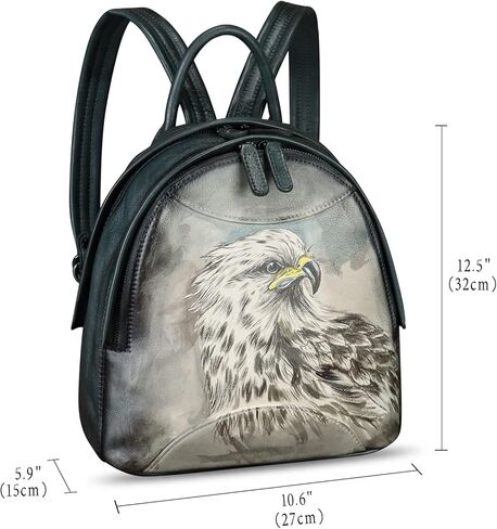 حقيبة ظهر من الجلد الطبيعي للنساء محفظة مرسومة يدويًا من الجلد القديم حقيبة ظهر جامعية مصنوعة يدويًا حقيبة ظهر كاجوال (Pattern5) in Kuwait