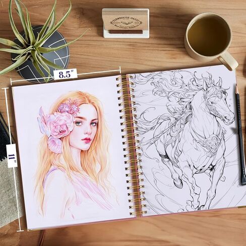 دفتر رسم حلزوني، دفتر رسم مقاس 8.5 بوصة × 11 بوصة، كتاب رسم بغلاف مقوى 300 صفحة، دفتر ملاحظات جلدي فارغ للنساء والرجال، دفتر رسم كبير للرسم، دفتر ملاحظات غير مبطن بورق سميك، A4، أزرق in Kuwait
