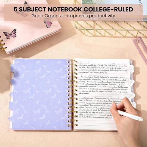 Aesthetic Spiral Notebook Prayer Journal for Women 7 X 8.5 Hardcover 5 Subject College Ruled Notebook with Dividers Contents 100GSM Paper Cute Notebooks for School Bible Work Home, Pink in Saudi Arabia