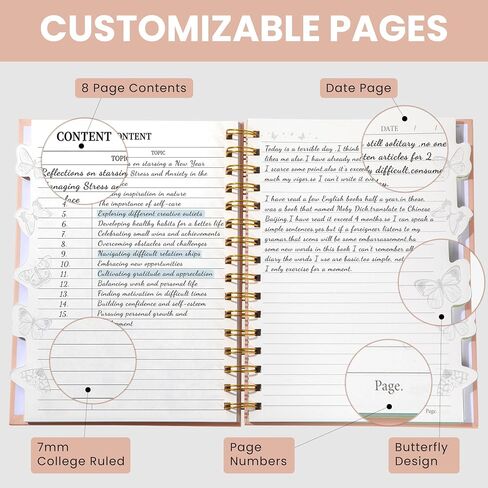 Aesthetic Spiral Notebook Prayer Journal for Women 7 X 8.5 Hardcover 5 Subject College Ruled Notebook with Dividers Contents 100GSM Paper Cute Notebooks for School Bible Work Home, Pink in Saudi Arabia