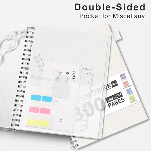 AHGXG Graph Paper Notebook, 300 Pages Spiral Notebook 8.5" x 11", A4 Large Grid Paper Notebook, 100gsm Thick Paper, Plastic Hardcover Journals for School Engineering Math, Transparent in Saudi Arabia