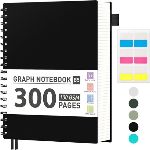 AHGXG Graph Paper Notebook, 300 Pages Spiral Notebook 8.5" x 11", A4 Large Grid Paper Notebook, 100gsm Thick Paper, Plastic Hardcover Journals for School Engineering Math, Transparent in Saudi Arabia