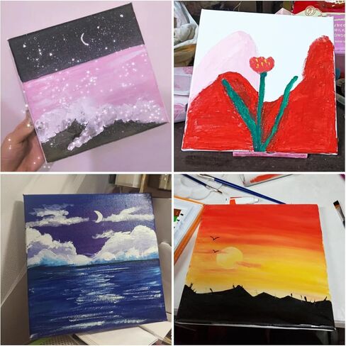 لوحة قماش كتان من KYMY، 6 قطع من لوحات قماشية دائرية ممتدة من الكتان مع 5.9 بوصة × 5.9 بوصة، لوحة قماشية بيضاء فارغة لمشروع الرسم، ألوان مائية، دهانات زيتية وأكريليك، غواش in Kuwait