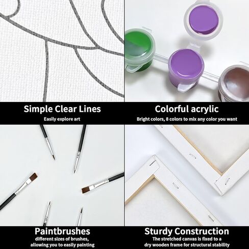 مجموعة طلاء ورشفة من VOCHIC، مجموعة طلاء قماش مرسومة مسبقًا للبالغين، لعبة ليلة مليئة بالنجوم للزوجين مع حامل، ألوان أكريليك 8 × 2، فرشاة 3 × 2، مجموعة لوحات فنية من لوحتي طلاء، عيد الحب (8 × 10) in Kuwait