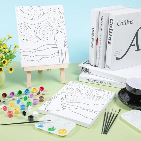 مجموعة طلاء ورشفة من VOCHIC، مجموعة طلاء قماش مرسومة مسبقًا للبالغين، لعبة ليلة مليئة بالنجوم للزوجين مع حامل، ألوان أكريليك 8 × 2، فرشاة 3 × 2، مجموعة لوحات فنية من لوحتي طلاء، عيد الحب (8 × 10) in Kuwait