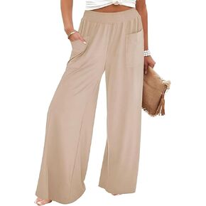 sandbank Women's High Waist Wide Leg Pants Casual Loose Fitted Palazzo Trousers Flowy Elastic Waist Pants with Pockets