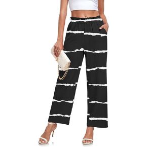 Anydeer Women Pants Loose Wide Leg Trousers Straight Casual Dressy Cropped Palazzo Ruffle High Waist Slacks with Pockets