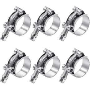 6 Pack 1.25 inch T-Bolt Hose Clamps, Stainless Steel_304 Working Range 41mm-46mm for 1.25" Hose ID, Turbo Intake Intercooler Clamp for Automotive