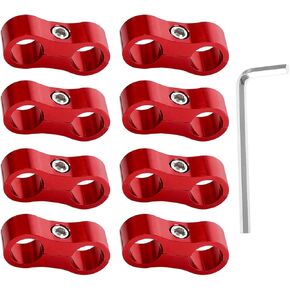 4AN 11mm Hose Separator Clamps with Wrench Aluminum AN4 Hose Clamps Fit 1/4 Fuel Line, Brake Line, Water Pipe and Gas Line, Pack of 8 (Black)