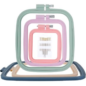 4 Pcs Square Embroidery Hoops with 16 Needles, Assorted Color Embroidery Hoop Frame, Different Size Embroidery Hoop Set, Plastic Embroidery Frames Easy to Use Sewing Hoops for Embroidery Crafts