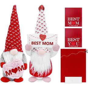 2PCS Mother's Day Gnome Decor with Greeting Card and Zippered Heart, DIY Handmade Plush Mother's Day Scandinavian Tomte Swedish Gnome Cute Faceless Dwarf Household Ornaments