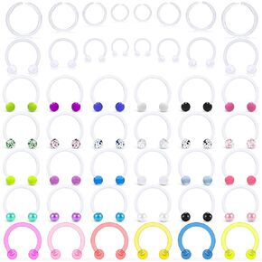 Jenxnjsjo Clear Plastic 16g Septum Smiley Daith Helix Earring Retainer Multicolor Flexible Horseshoe Body Piercing Rings Jewelry for Women Men Surgery MRI