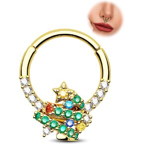 Jewseen 16g Surgical Steel Septum Rings Christmas Nose Rings Hoops Gold Cartilage Hoop Earrings Daith Piercing Jewelry Tragus Helix Earrings for Women