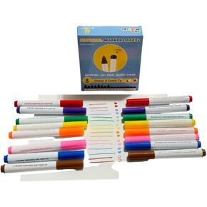 16 count washable markers for kids 3+, 8 stamps and 8 conical tip markers, non toxic, water-based, no odor, school supply, art coloring and decorating.