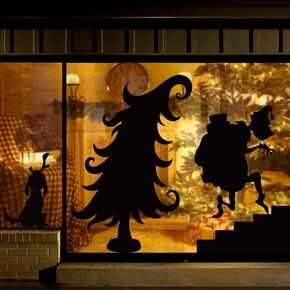 Christmas Window Clings Decor: Extra Large Funny Grinchmas Silhouette Xmas Window Clings, 3 Sheets Black Christmas Tree Thief Dog Max Window Stickers for Kids Home School Office Winter Party